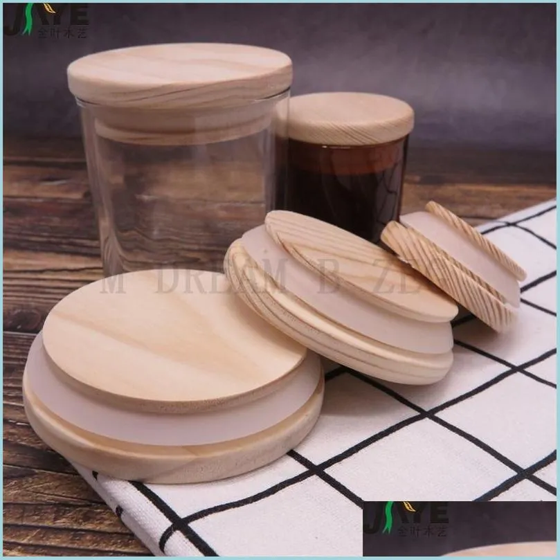 Drinkware Lid Wooden Mason Jar Lids 82Mm Environmental Reusable Wood Bottle Caps With Sile Ring Glass Sealing Er Dust Drop Delivery Dhbdq