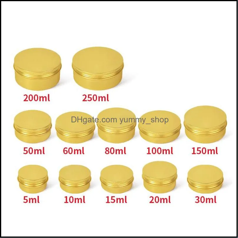 포장 병 골드 알루미늄 컨테이너 립밤 크림 차 또는 담배 5ml 250ml 배달 사무실 학교 B Otxys를위한 화장품 항아리 주석