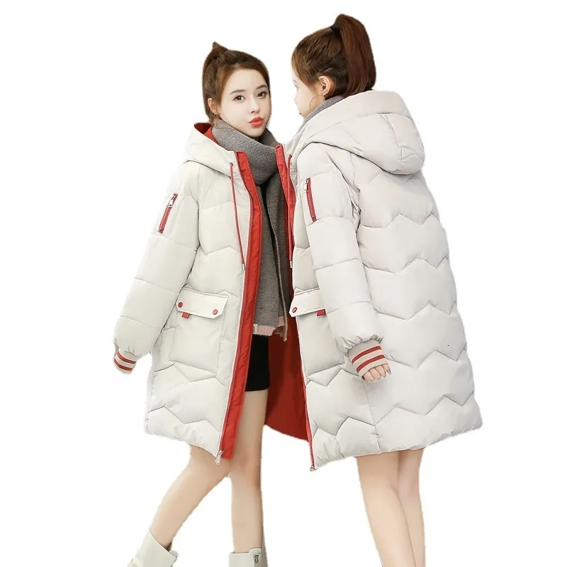 Piumino da donna Parka Giacca invernale da donna Cappotti Cappotto lungo con cappuccio in cotone femminile Giacche spesse calde Cappotto da studente casual antivento 230112