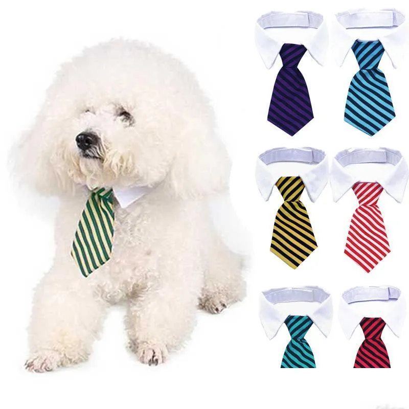 Dog Apparel Cat Small Animal Striped Necktie Adjustable Pet Stripe Bow Tie Cute Collar Bowtie White Tqq Drop Delivery Home Garden Sup Dh478