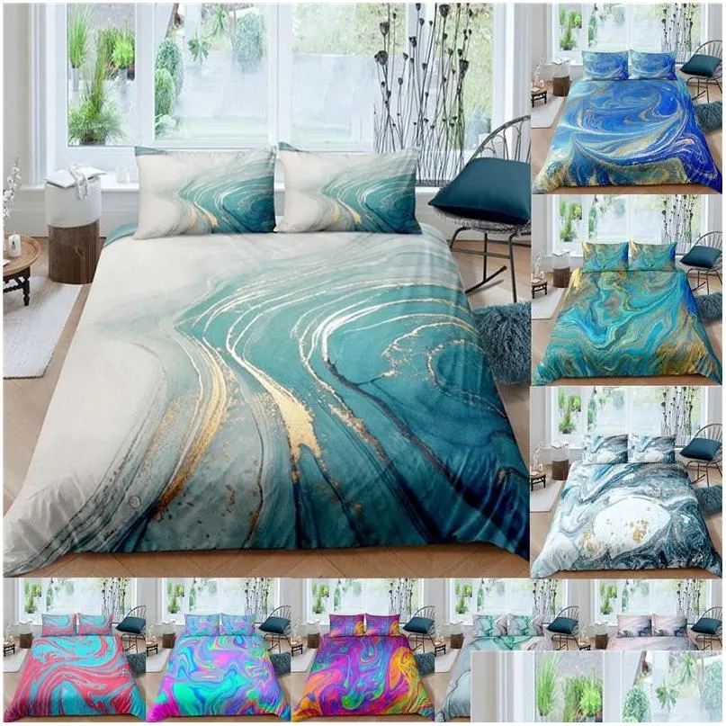 Comforters Sets Nordic Duvet Er 3D Marble Print Bedding Set Pillowcase No Bed Sheet Single Double Queen King 220X240 Quilt Ers Dro Dhgaf