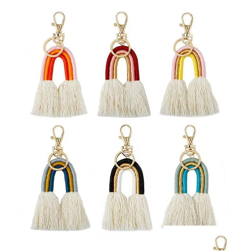 Ключевые кольца Плетение радужных ключей для женщин Boho Holder Holder Keyring Rame Bag Carm Car Ving Disterry Dister
