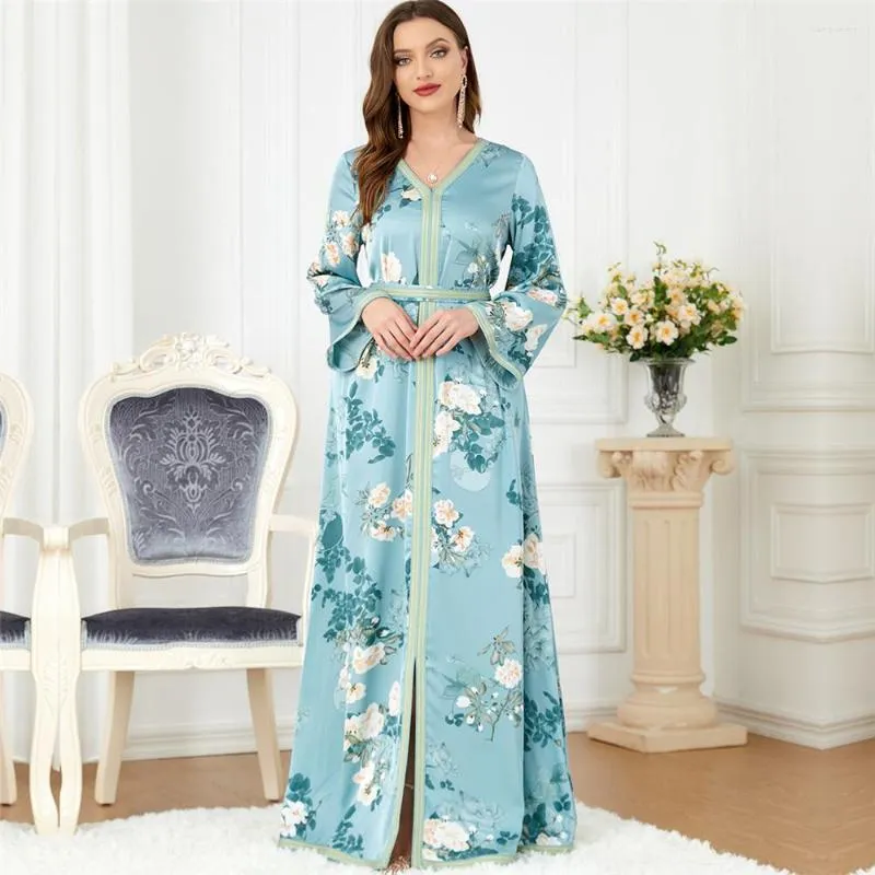 Ubranie etniczne kwiatowy nadruk Abaya Eid Ramadan Kobiety muzułmańskie maxi sukienka Dubai Turcja Kaftan Islamski Jalabiya Arabska szata imprezowa Caftan Caftan