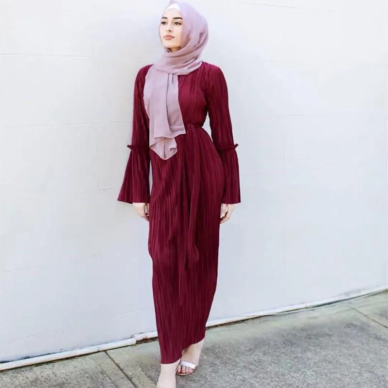 Ubranie etniczne Eleganckie pełne sukienki Muzułmańskie kostiumy Kobiety Tradycyjna pomarszczona ołówkowa spódnica turecka arabska Eid Mubarak Abaya Suknia Summer