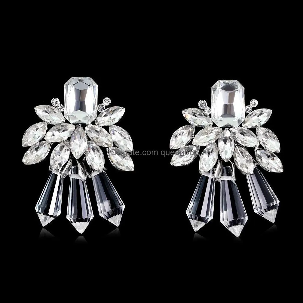 Dangle Chandelier Fashion Crystal Flower Leaf Wedding Earring For Elegant Women Bridal Jewelry Accessories Gift Drop Delivery Earri Ot3G4