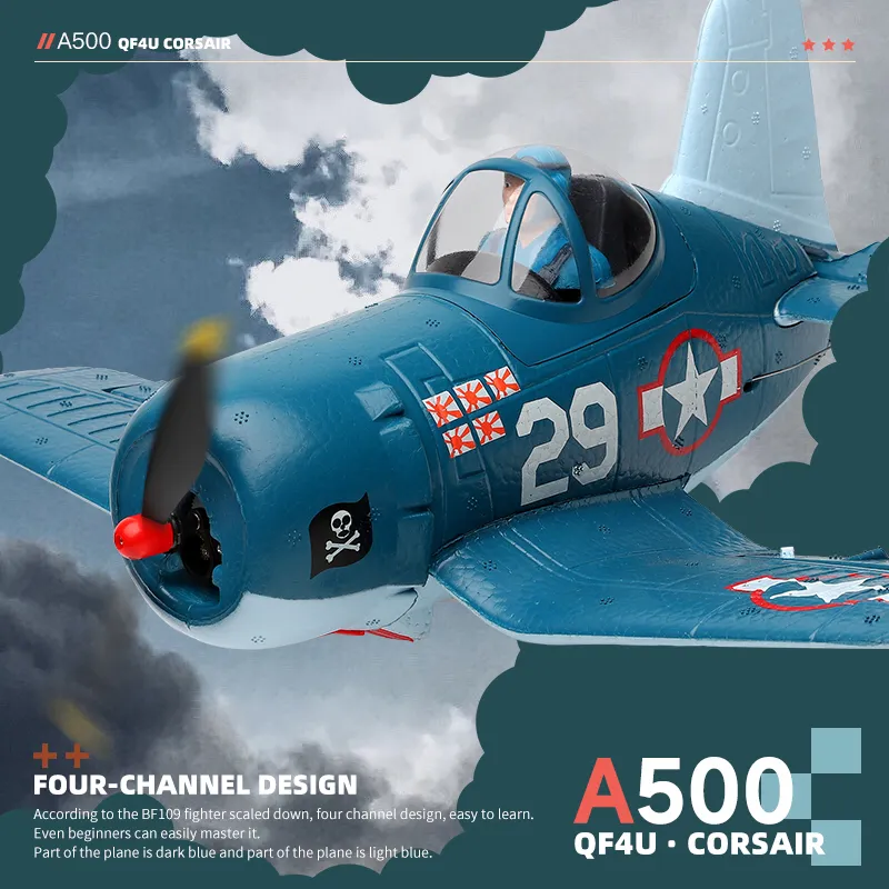 Simulators Wltoys XK RC Airplane A500 QF4U Fighter Four Channel Like Real Machine Remote Control Planes 6G Mode Toys for Adults 230111