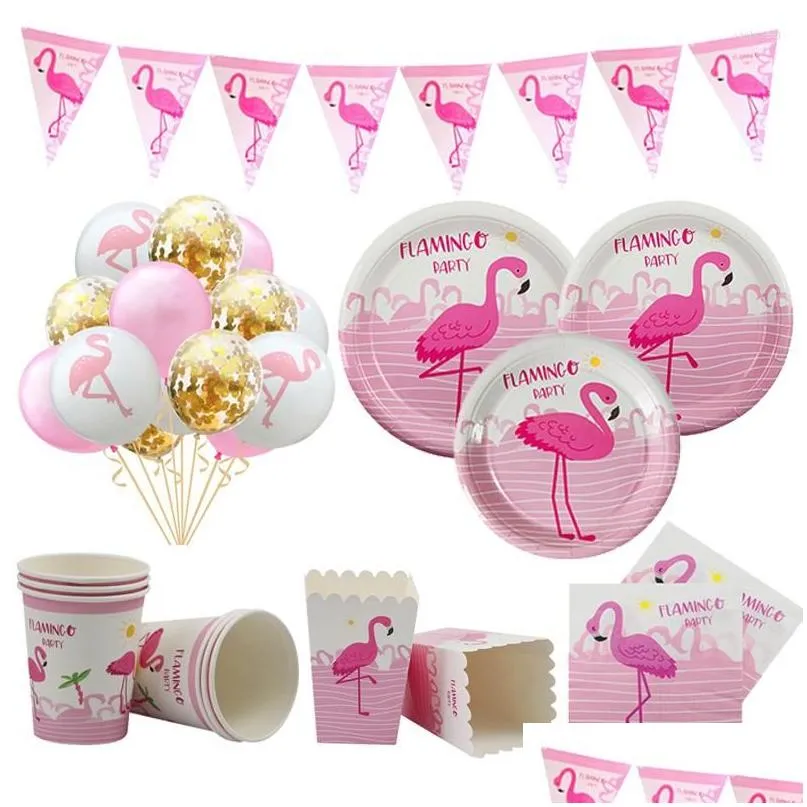 Украшение вечеринки Flamingo Decor Tropical Hawaiian Luau поставляет воздушные шарики бумажные чашки ST ST.