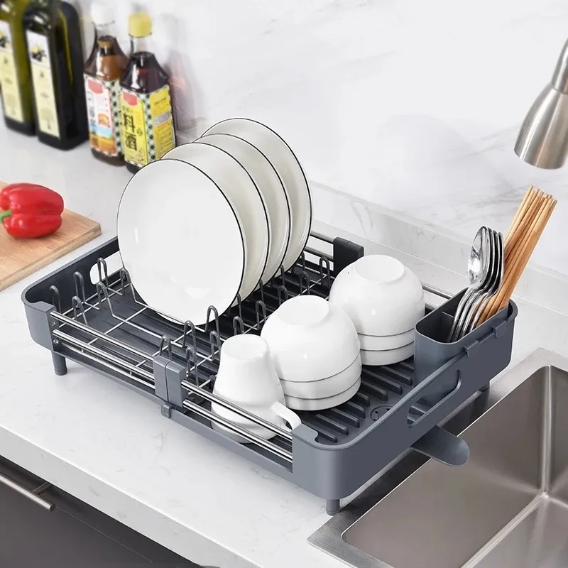 Stainless Steel Adjustable dish drying rack with...