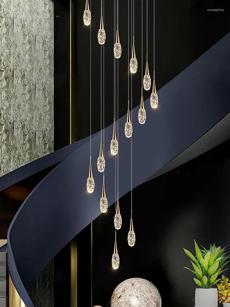 Pendant Lamps LED Stair Light Modern Nordic Indoor Crystal Meteor Lamp Hall Lighting Store Home Living Ceiling Chandelier Dining Room