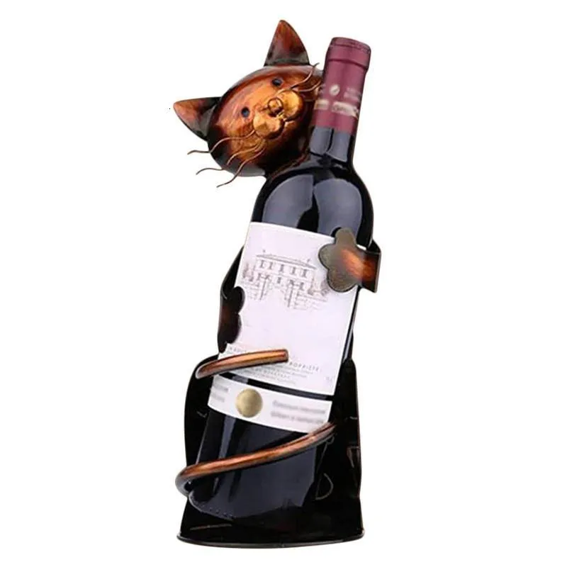 Decorative Objects Figurines Wine Bottle Holder Collectible Tabletop Decor Rack Cute Cat Figurine Keeper for Display and Storage Accessories 230111