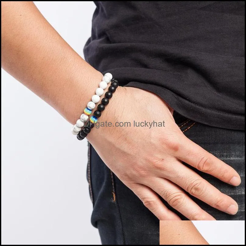 Beaded Black Stone Armband Gay Rainbow Armband Pride Friendship Jewelry Bästa vän Chakra eller White Natural Drop Delivery Dhre0