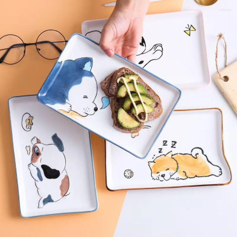 Assiettes 22 14 cm coréen rectangulaire mignon chien série en céramique Snack assiette maison cuisine stockage accessoires bijoux plat