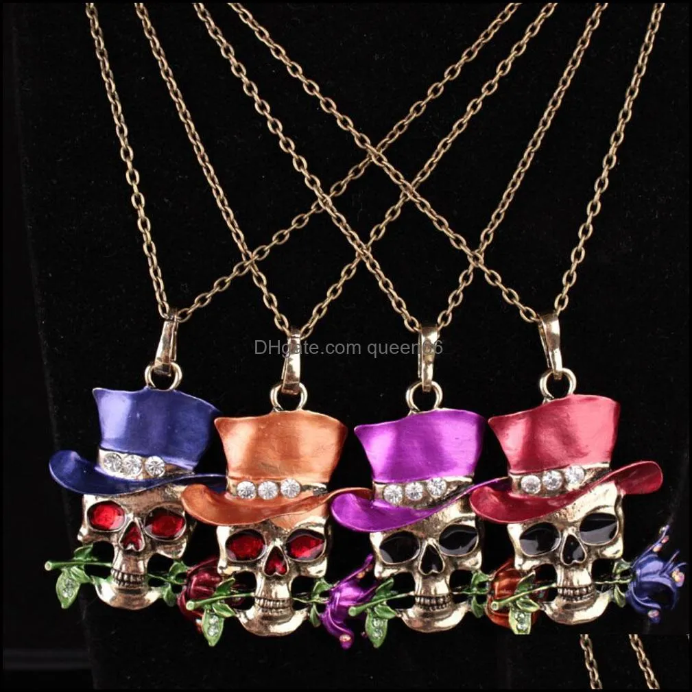 Pendant Necklaces Gothic Antique Necklace Everyday Jewelry Rose Flower Skl Enamel Crystals Drop Delivery Pendants Dhlup