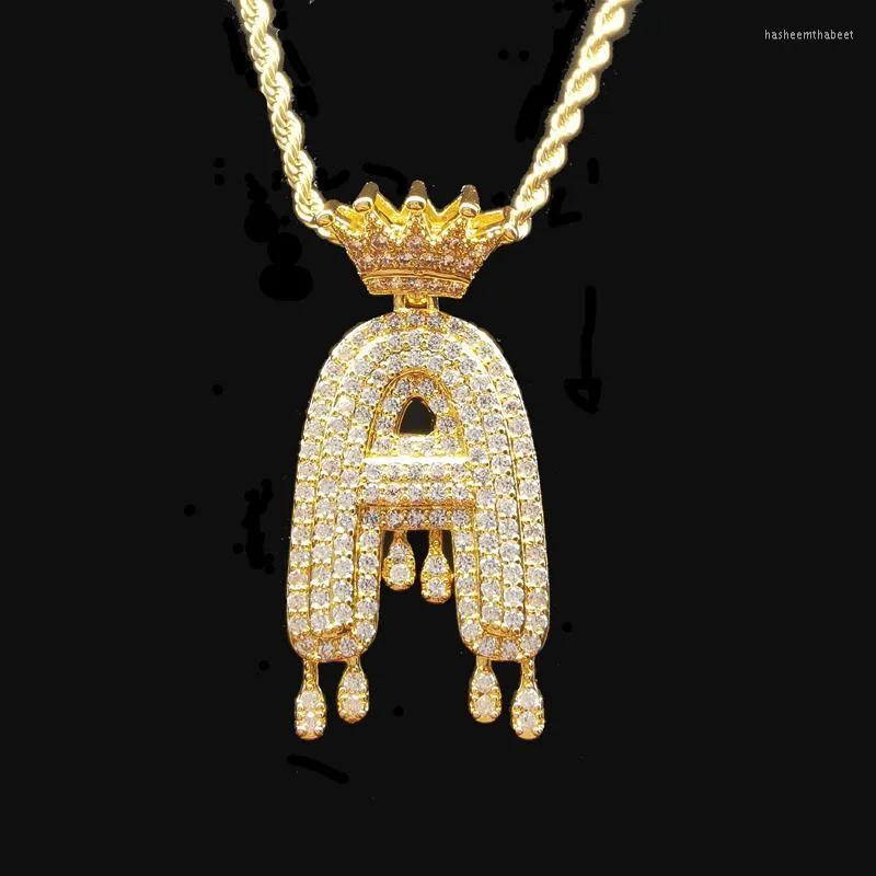 Hänghalsband Neobling Custom Crown Bail Drip Bubble Inledande bokstäver Kedja för män Kvinnor Guldfärg Cubic Zircon Hip Hop Jewelry