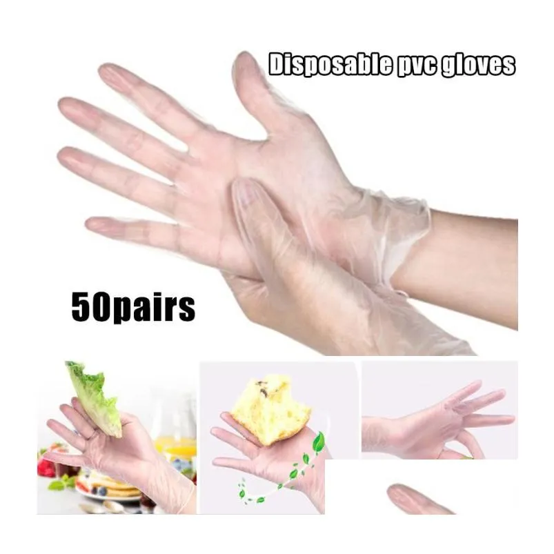 Disposable Gloves 50 Pairs Pvc Waterproof Clear For Household Cleaning Baking Oilproof Transparent Drop Delivery Home Garden Kitchen Dh3Oa