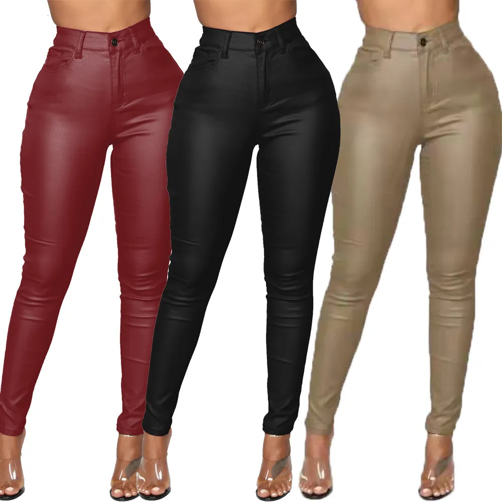 Women's Pants s Winter Skinny High Waist Straight Leg Sexy Tight Pencil Women Pu Leather Button Zippers Slim Party Club 230111
