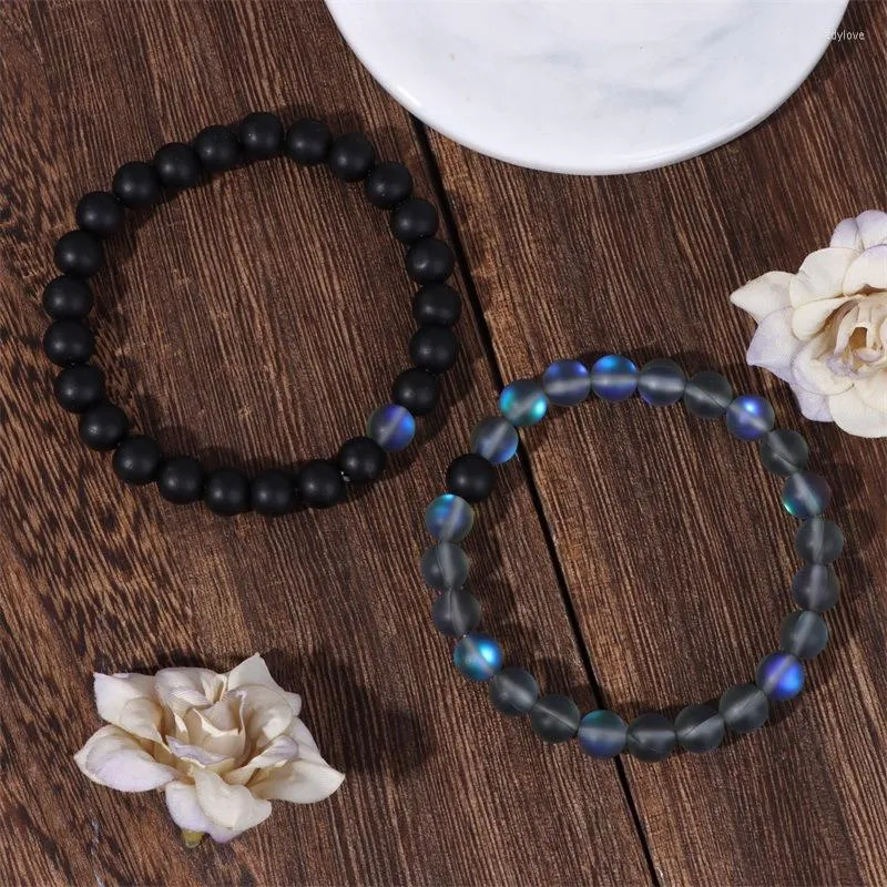 Strand 2pcs/Set Moonlight Natural Stone Mrost Black Glass Cround Bear Bracelet Elastic Roving Fashion Sirewry Gift для женщин Пара