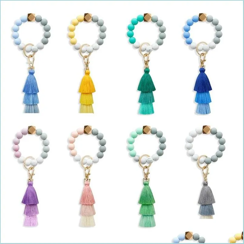 Party Gunst 8 Styles Sile Bead Bracelet Key Chain Vrouwelijke Italiaanse Tassel armbanden Keys Ring Drop Delivery Home Garden Feestelijke Supplie DHSVL