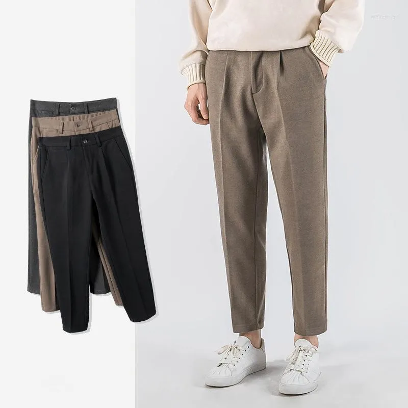 Costumes pour hommes pantalons en laine pour hommes automne et hiver épaissi décontracté mode d'affaires Stretch coton mince marque pantalon à neuf points