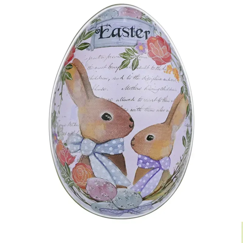 Easter Tinplate Egg Shaped Candy Tin Bunny Rabbit Printed Metal Spring Party Favor Gift Packaging Storage Case S M L Size