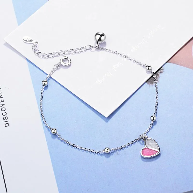 Link Bracelets Green/pink Drop Glaze Love Heart For Women 2023 Trendy Fashion Cute Female Jewelry Party Gift Girls Chain