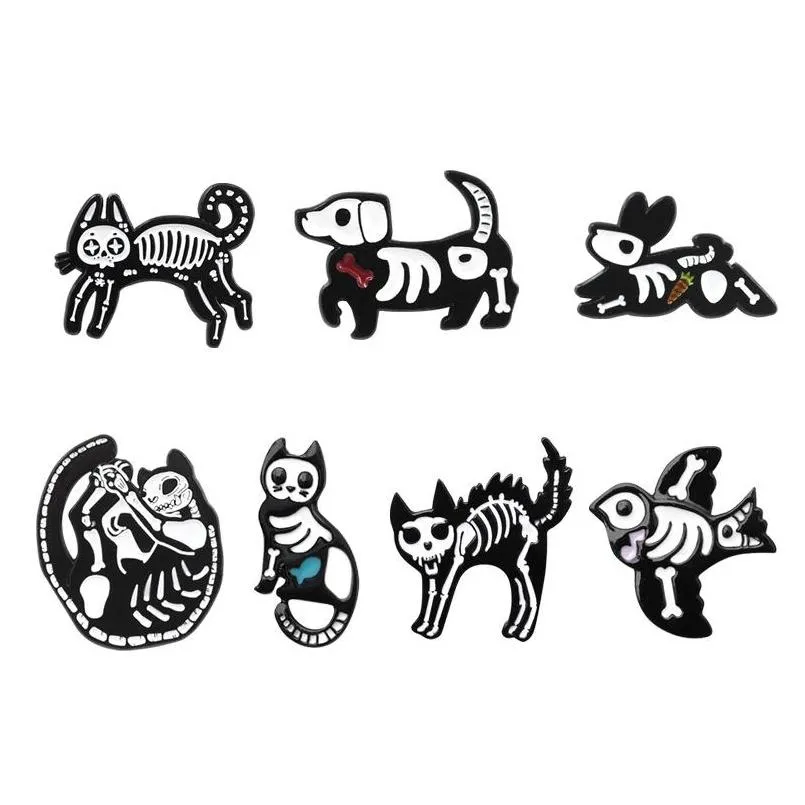 Pins broches cartoon dieren skelet creatief btrasound beeldbroche voor jongens 7 stcs/set email pin groothandel honden katten konijn vogel me dhvbs