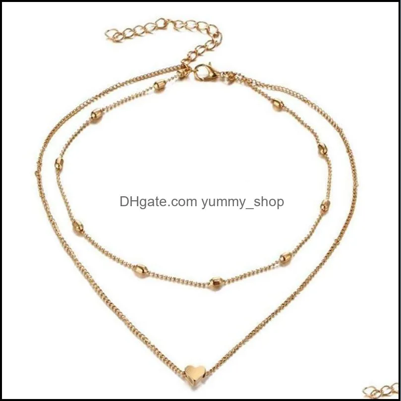 Chokery Dwu warstwowy modny naszyjnik łańcuch choker z O przez serce Sier Sier Gold Kolor Plated Women Prezent 863 Q2 Drop dostawa Żyd Dhugr