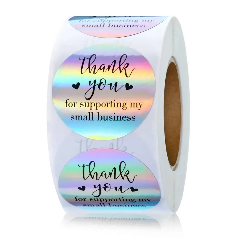 Laser Adhesive Stickers 500pcs 1 Roll 1inch Thank You for supporting my small business Round Label For Holiday Presents Business Festive Decoration