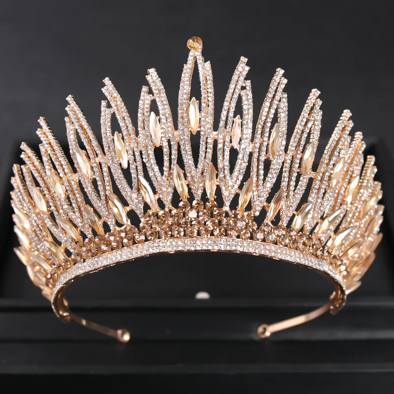 Düğün Saç Takıları Lüks Kristal Altın Renk Büyük Taç Tiara Kraliçe Kadın Güzellik Pageant Balo Taçları Tiaras Gelin Aksesuarları 230112