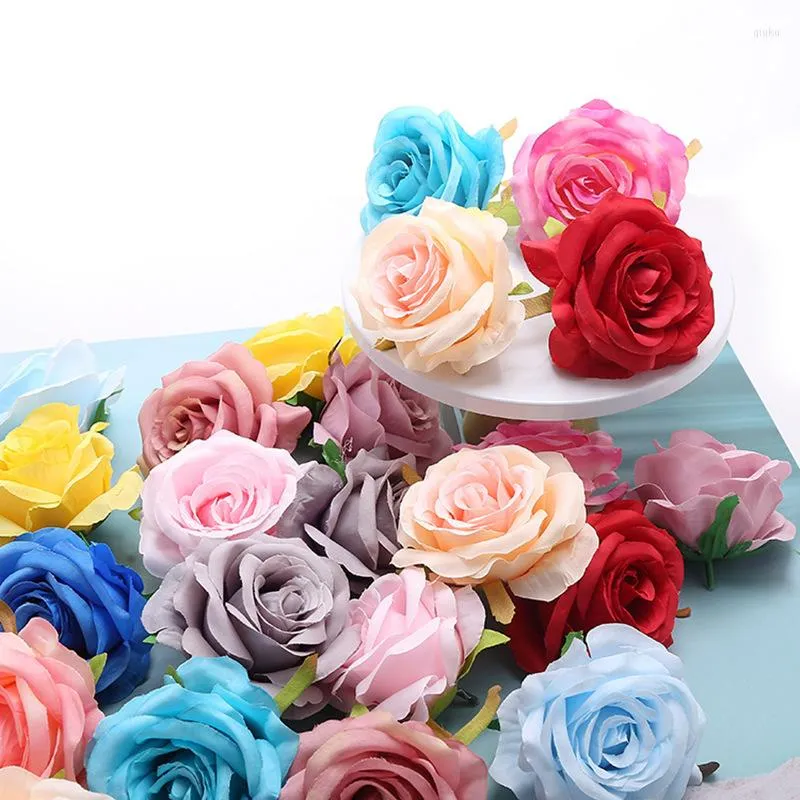 Fleurs décoratives en gros 5/10 pièces 9CM tissu de soie Roses fleur mur bricolage cadeaux mariage décor à la maison accessoires de mariée artificiels