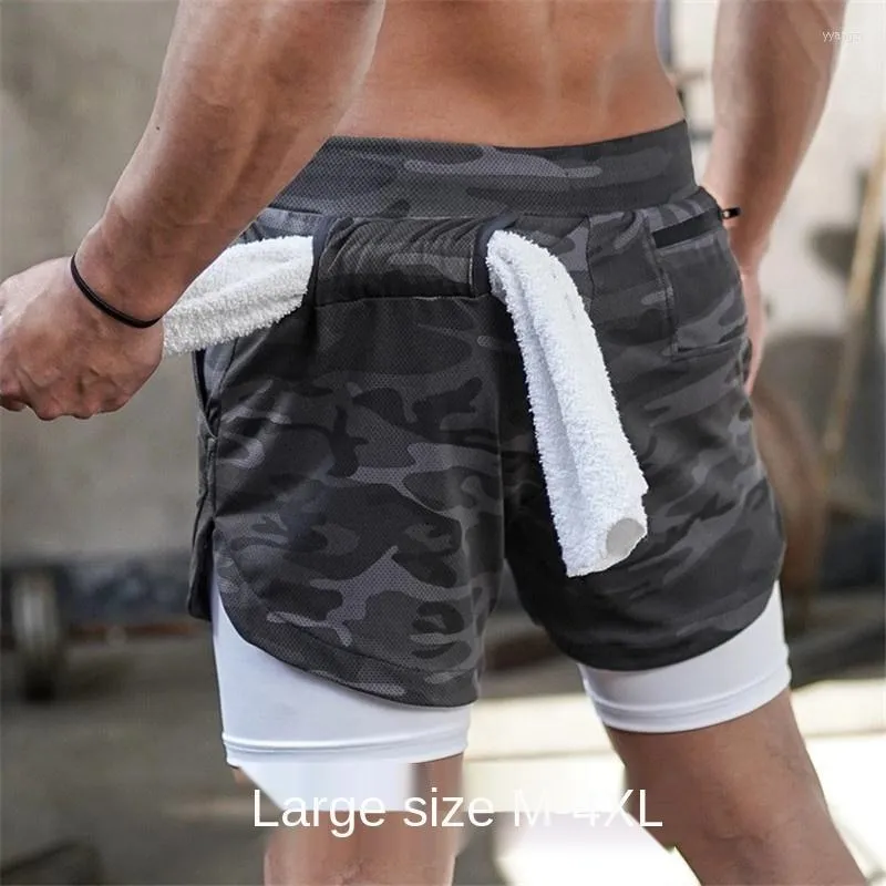 Gym kleding heren sportbroek dubbele laag shorts die buiten rent buitenshuis fitness yoga training basketbal