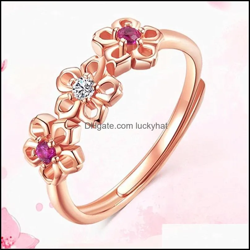 Band Rings Selling Accessories Clover Ring Rose Gold Plated Blooming Plum Europe And America Flower Womens Drop Delivery Jewelry Dhcvk
