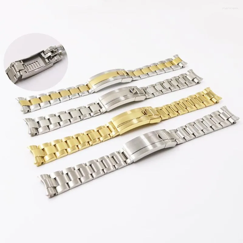 Titta på band Carlywet 20mm Two Tone Gold Silver Solid Curved End Screw Link Glide Lock Clasp Band Armband för GMT