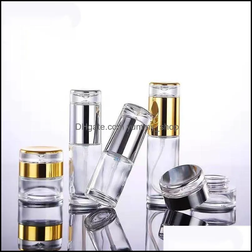 Bouteilles d'emballage vides rechargeables en verre transparent, 10ml, 120ml, pour lotion, crème, pots cosmétiques, petit récipient de voyage, 20g, 30g, 50g, Otlpi