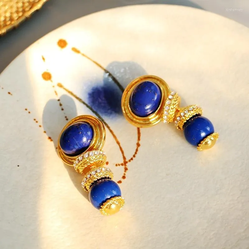 Backs Earrings Vintage In Europe And The United States Medieval High-end Lapis Lazuli With Ear Clip