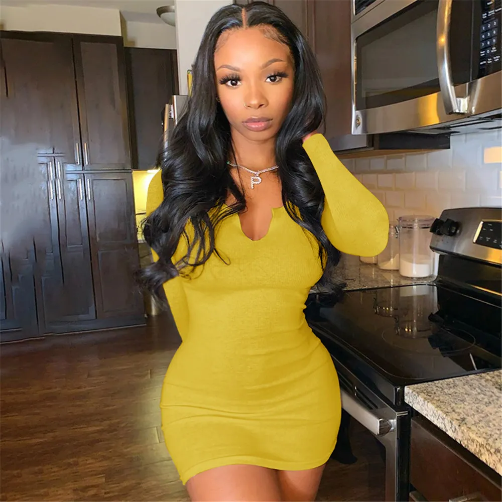Fall Winter Dresses Women Long Sleeve Bodycon Dress Plus Size 2XL Sexy Skinny Deep V Neck Mini Dress Night Club Party Wear Fashion Streetwear Bulk Items From Julia dress 22.79 DHgate.Com