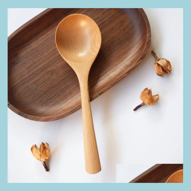 Spoons Big Wood Round Soup Spoon 20.5X6Cm Beech Wooden Rice Scoop Japanese Style Kitchen Tableware Drop Delivery Home Garden Dining Dh5Mp
