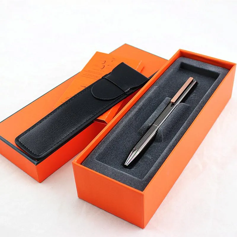 Stylo à bille en métal de luxe stylos de signe de bureau d'affaires pour l'école de cadeau écrivant des étudiants fournitures de papeterie sac à crayons en cuir
