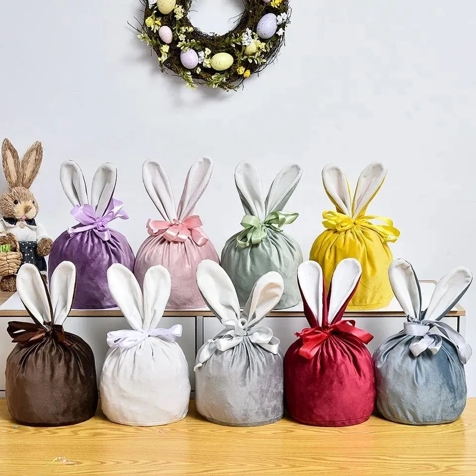 9 colori Velvet Pasqua Bunny Borsa a caldo Monogramma Borsa regalo Pasqua Borsa di sublimazione vuota per bambini Pasqua GG014