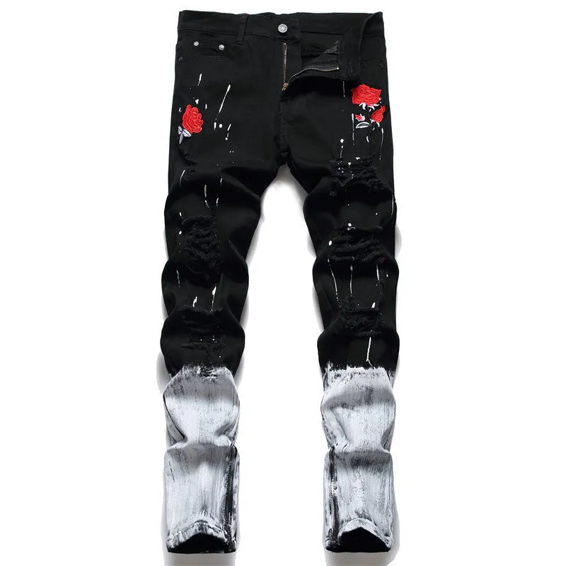 JEANS Mens Stretch Denim Pants For Men Embroidered Patchwork JEANS Mens Stretch Denim Pants For Men Embroidered Patchwork