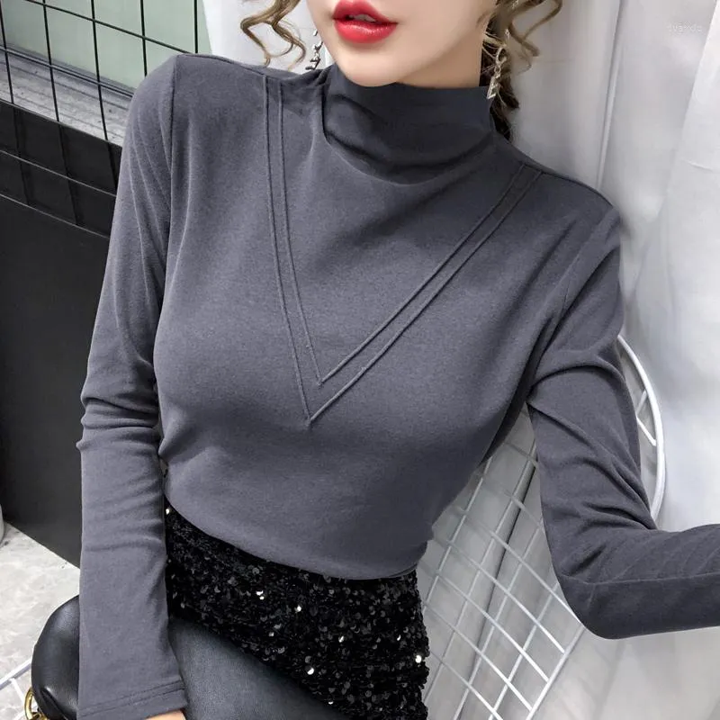 Women's T Shirts Turtleneck Slim Fit Tshirt Femme Cotton Tee Shirt Camisas Mujer T-shirt Thicken Long Sleeve Tops Womens Clothing