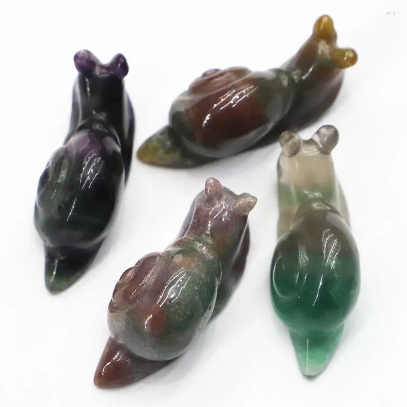 Collane con ciondolo 1 Pz Pietra Naturale Intagliato Lumaca Ornamenti Animali Agata Fluorite Cristallo Quarzo Artigianato Figurine Fatte A Mano Casa