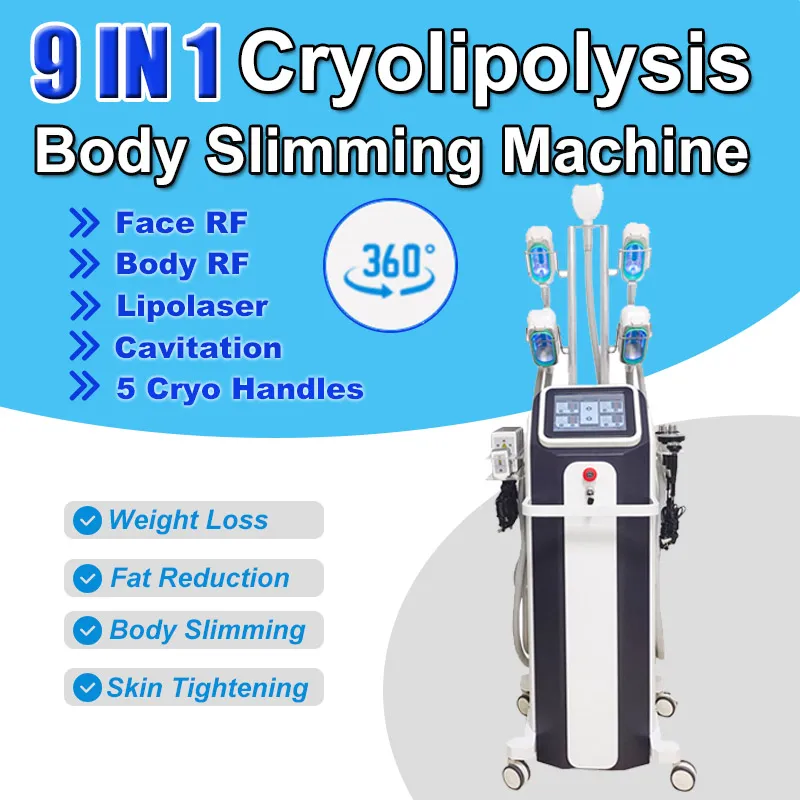 9 in 1 Cryo Slimming Machine減量抗セルライト凍結脂肪分解キャビテーションRF皮膚リポレーザーデバイスサロンホーム使用