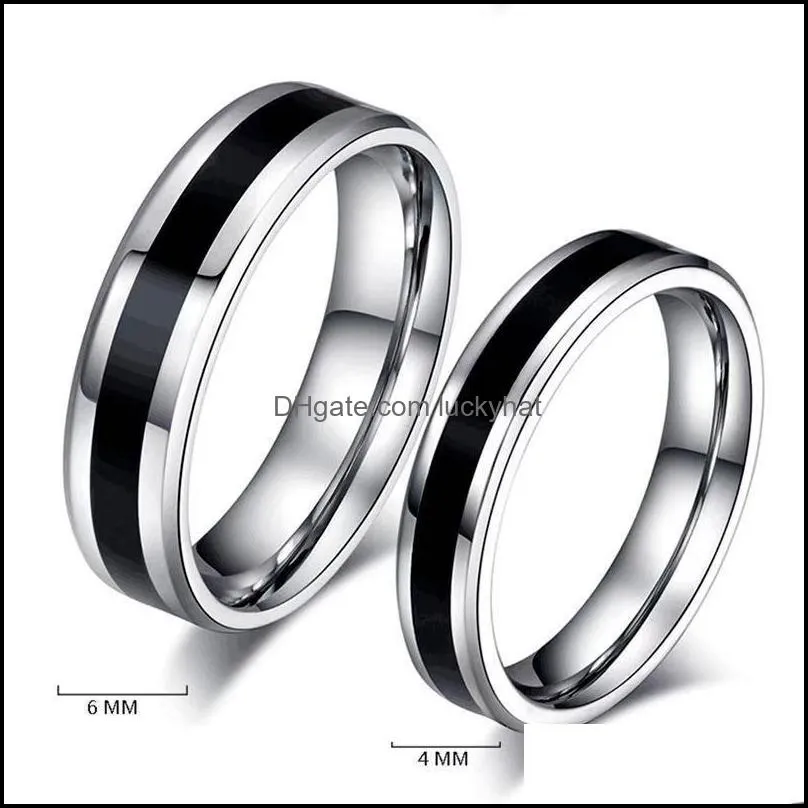 Anel de aço inoxidável para homens para homens 4/6mm Groove preto Caso de parentes de casamento da moda jóias masculinas casuais da moda Deliv Dhisy