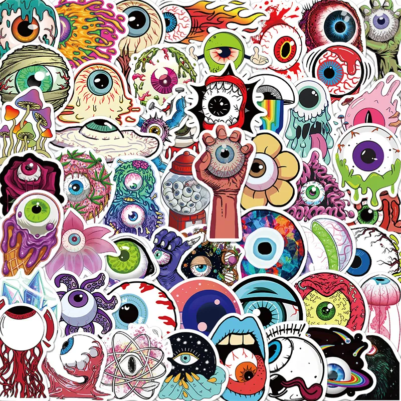 52Pcs Cool Horror Eyeball Stickers Halloween Terror Eye Pupil Graffiti Kids Toy Skateboard car Motorcycle Bicycle Sticker Decals Wholesale