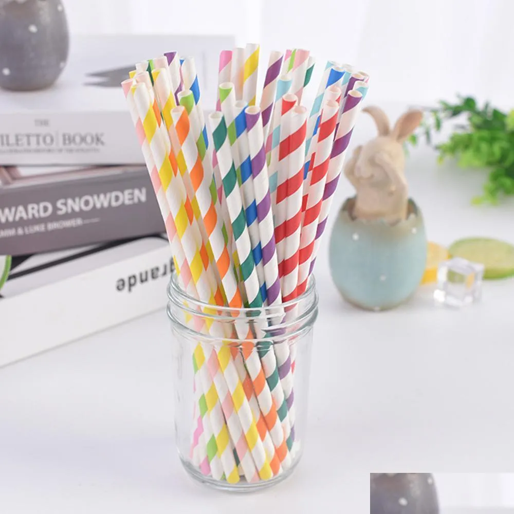 Rietjes drinken US Stock Paper St Milieu Colorf Straight Wedding Kids Verjaardagsfeest Decoratiebenodigdheden Dispette FY4148 Drop DHX54