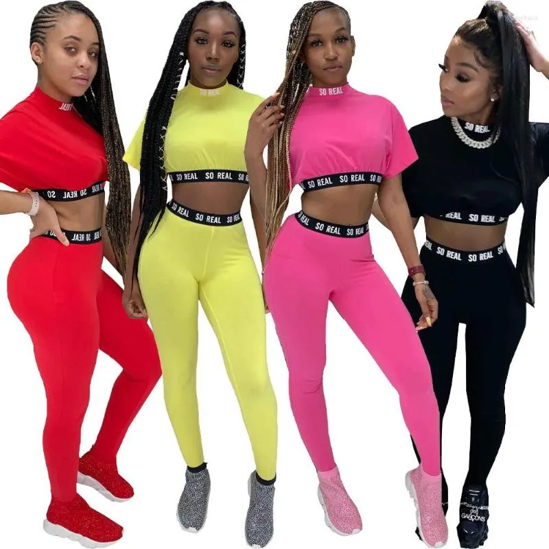 Women's Two Piece Pants DN8507 European And American Fashion Women's Sexy Solid Color Tight-fitting Letter Two-piece Suit