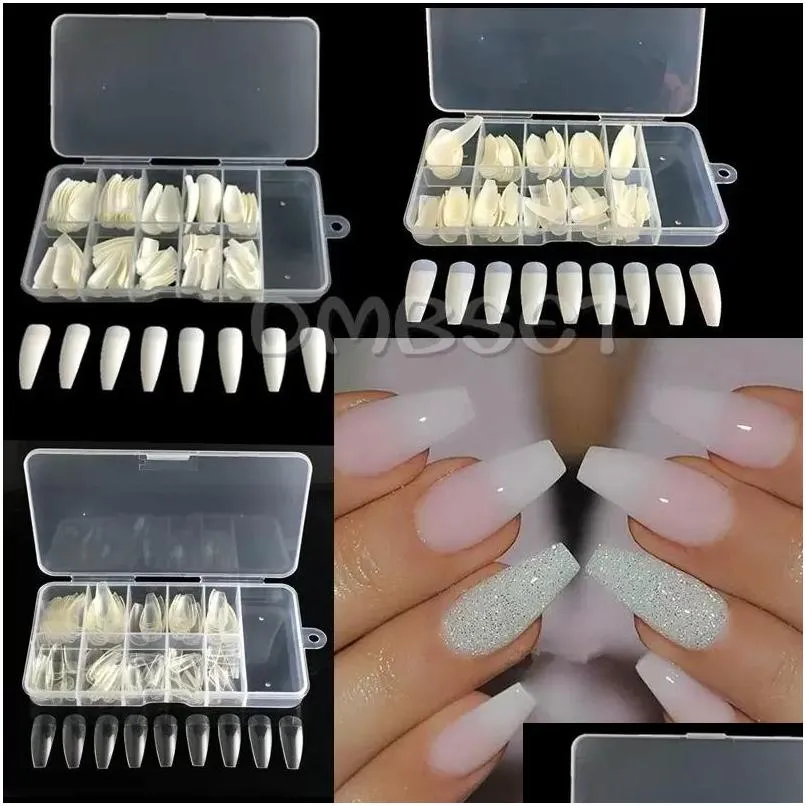 False Nails Press On Luxury Wholesale Fake Nail 100 Piece Boxed Long Fl Stick Ballet French Potherapy Artificial Box Color Sending D Dh3W2