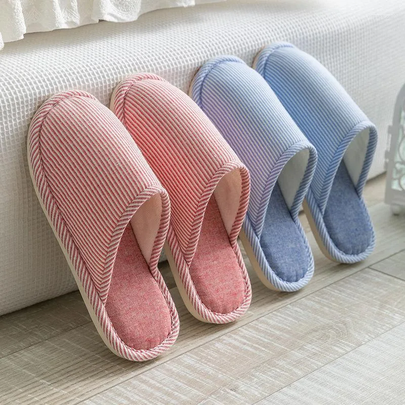 Slippers Stripe Warm Men And Women's Shoes Autumn Spring Cotton Indoor Couple Floor Anti-skid Soft Lovers Home Platform Fashion