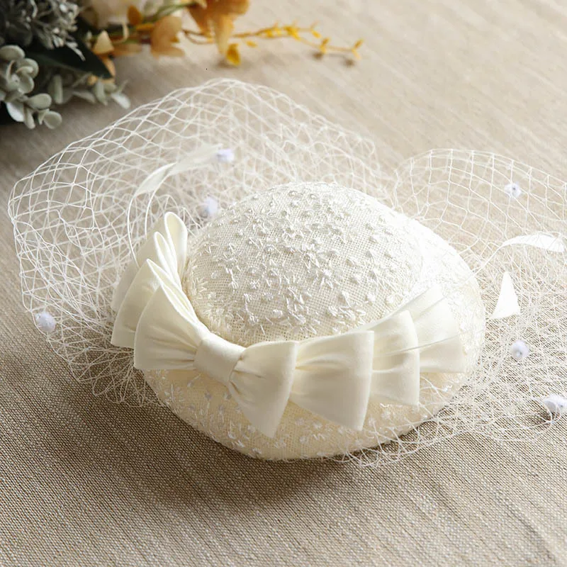 Berets European Ivory Black Wedding Fascinator and Hat Hair Clip Satin Bow Face Veil Head Royquet Prom Party Party Association 230112